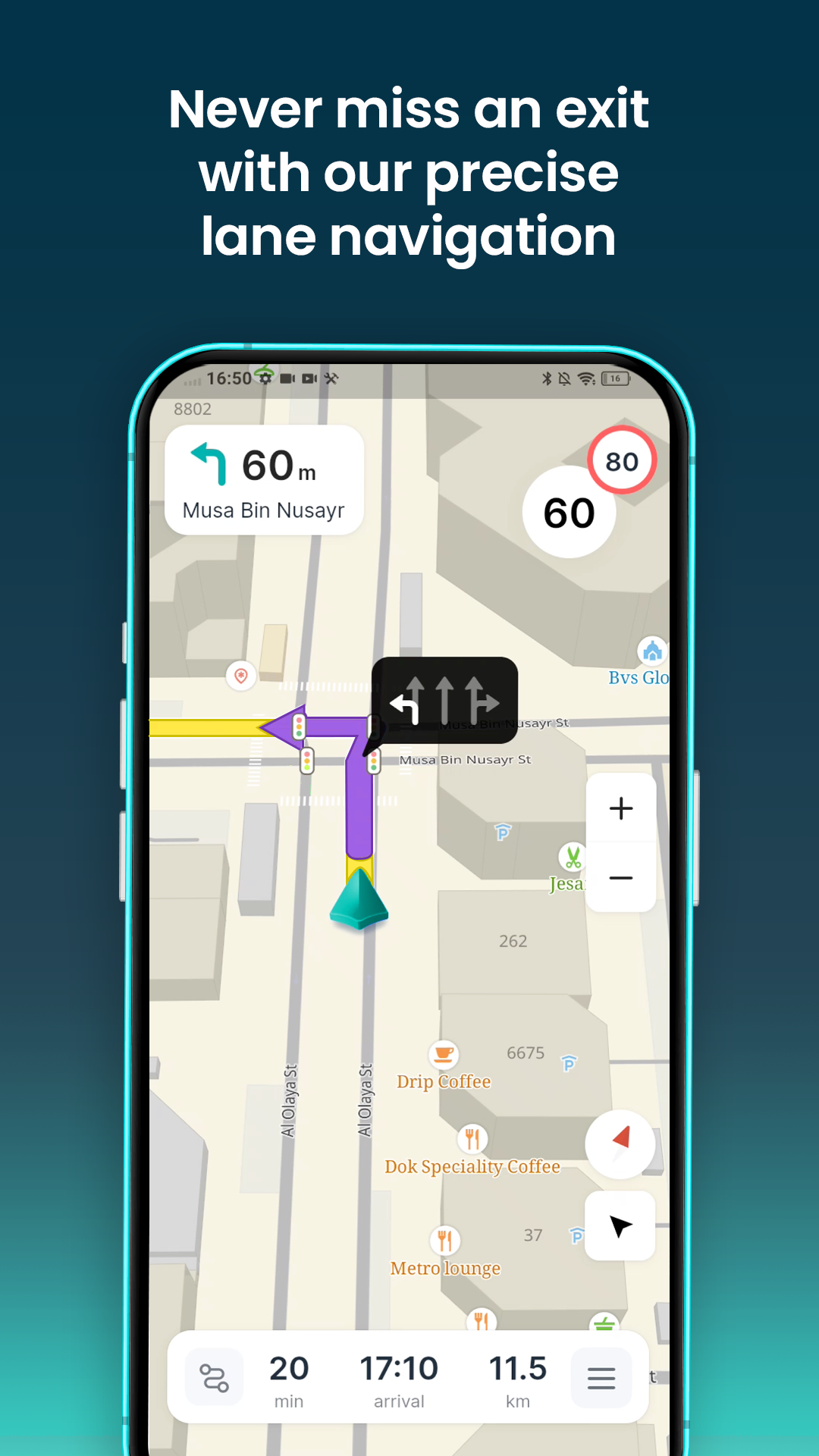 Precise route guidance system clearly guides you to the correct exit